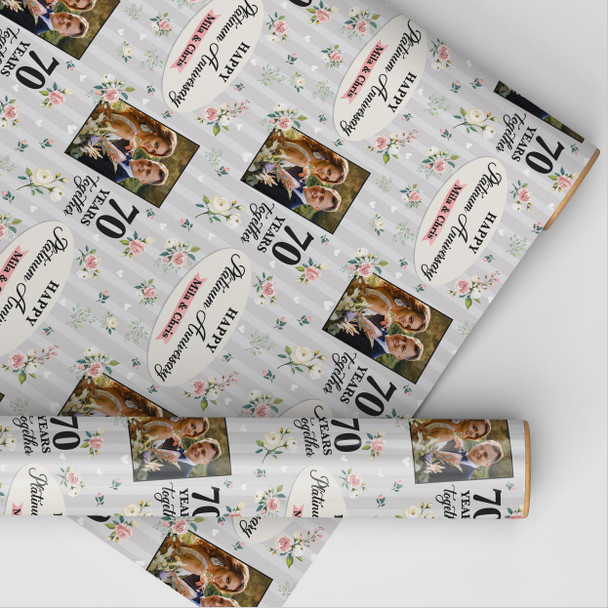 Personalised Wrapping Paper 70th Platinum Wedding Anniversary Photo Gift Wrap