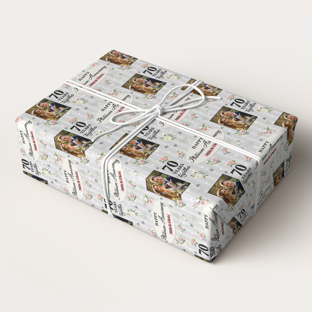 Personalised Wrapping Paper 70th Platinum Wedding Anniversary Photo Gift Wrap