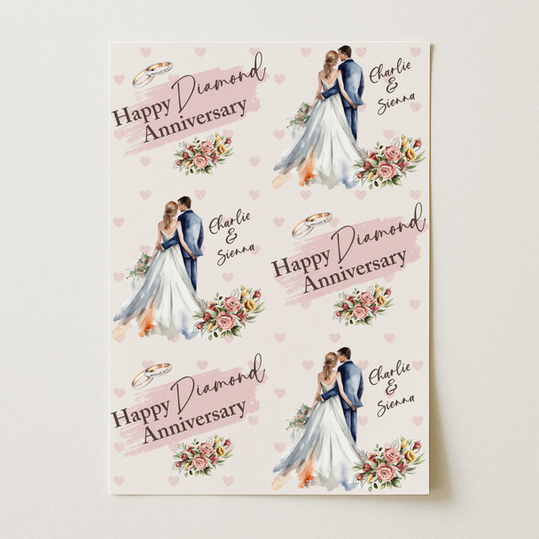 Personalised Wrapping Paper 75th Diamond Wedding Anniversary Wedding Couple