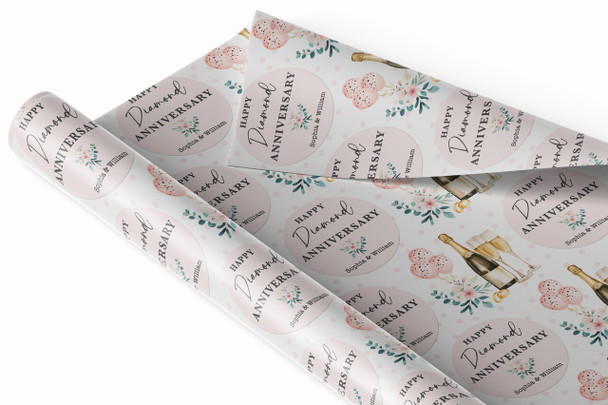 Personalised Wrapping Paper 75th Diamond Wedding Anniversary Champagne Glasses