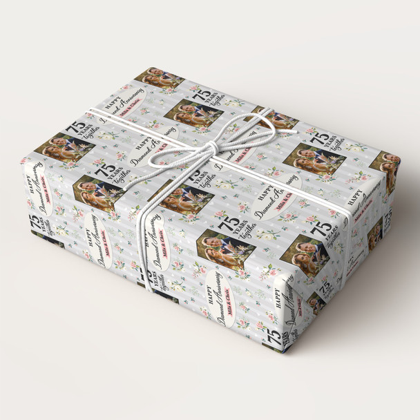 Personalised Wrapping Paper 75th Diamond Wedding Anniversary Photo Gift-Wrap