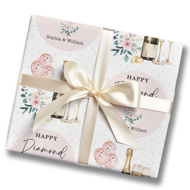 Personalised Wrapping Paper 75th Diamond Wedding Anniversary Floral Champagne