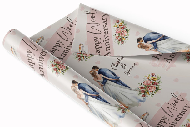Personalised Wrapping Paper 7th Wool Wedding Anniversary Couple Gift Wrap