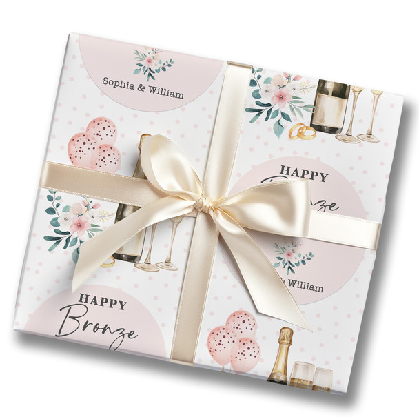 Personalised Wrapping Paper 8th Bronze Wedding Anniversary Floral Champagne