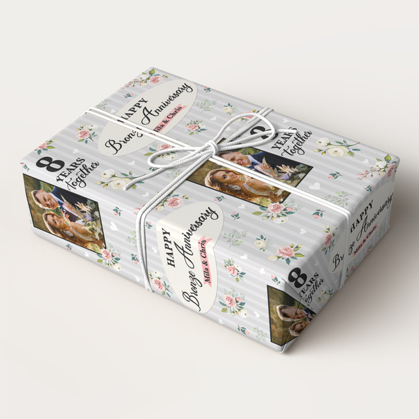 Personalised Wrapping Paper 8th Bronze Wedding Anniversary Photo Gift Wrap