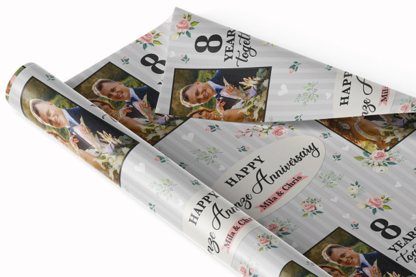 Personalised Wrapping Paper 8th Bronze Wedding Anniversary Photo Gift Wrap