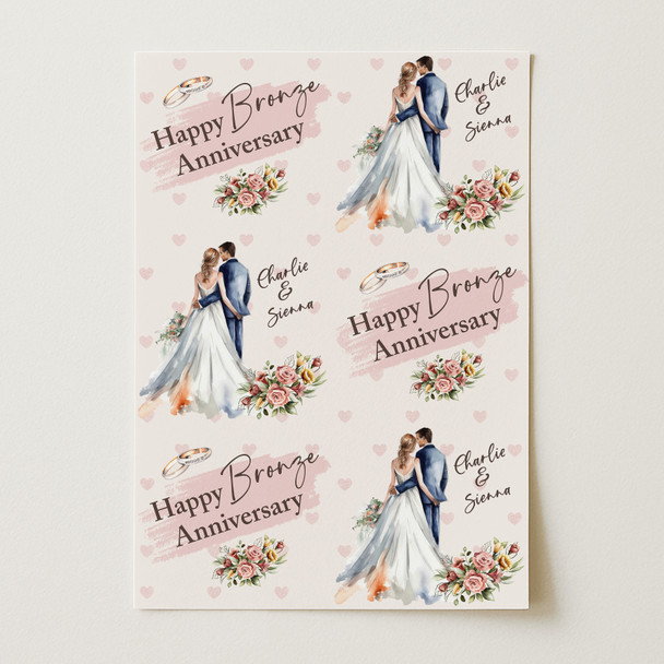 Personalised Wrapping Paper 8th Bronze Wedding Anniversary Couple Gift Wrap