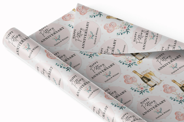 Personalised Wrapping Paper 9th Pottery Wedding Anniversary Champagne Glasses
