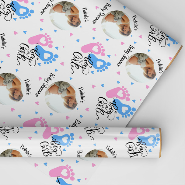 Personalised Wrapping Paper Baby Shower Feet Gender Reveal Boy Or Girl Photo