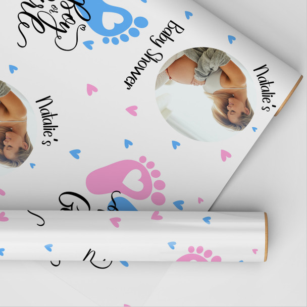 Personalised Wrapping Paper Baby Shower Feet Boy Or Girl Photo Gender Reveal