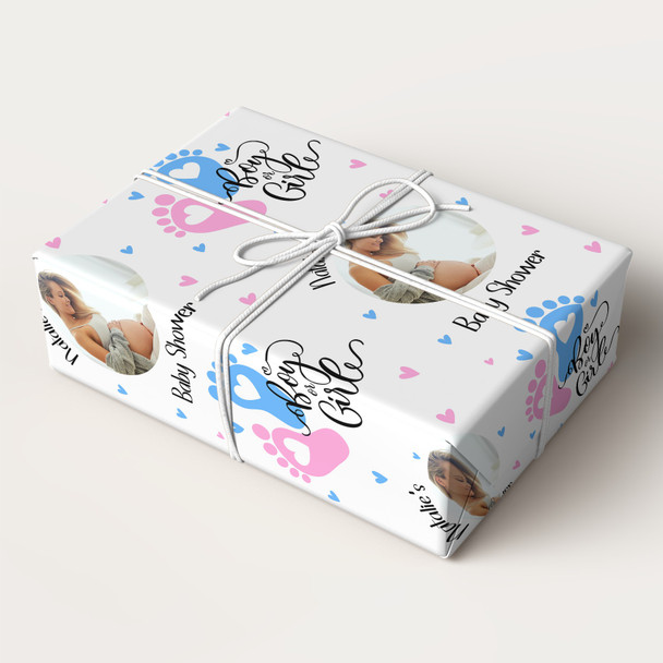 Personalised Wrapping Paper Baby Shower Feet Boy Or Girl Photo Gender Reveal