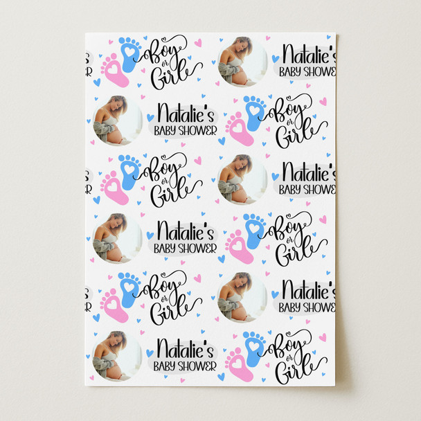 Personalised Wrapping Paper Baby Shower Gender Reveal Feet Boy Or Girl Photo
