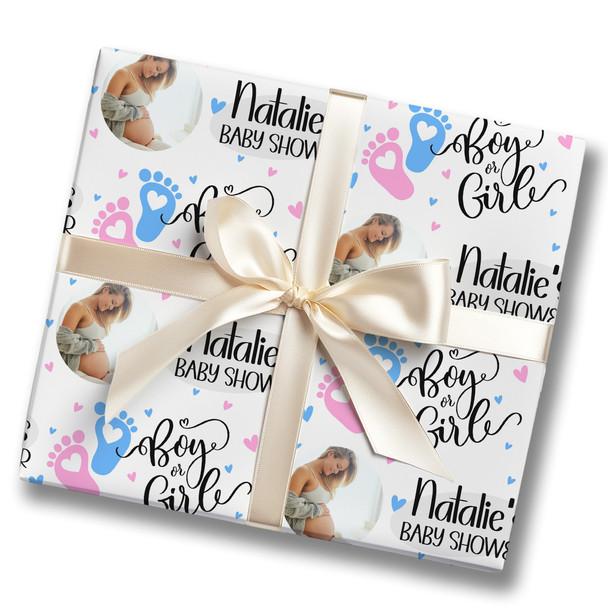 Personalised Wrapping Paper Baby Shower Gender Reveal Feet Boy Or Girl Photo