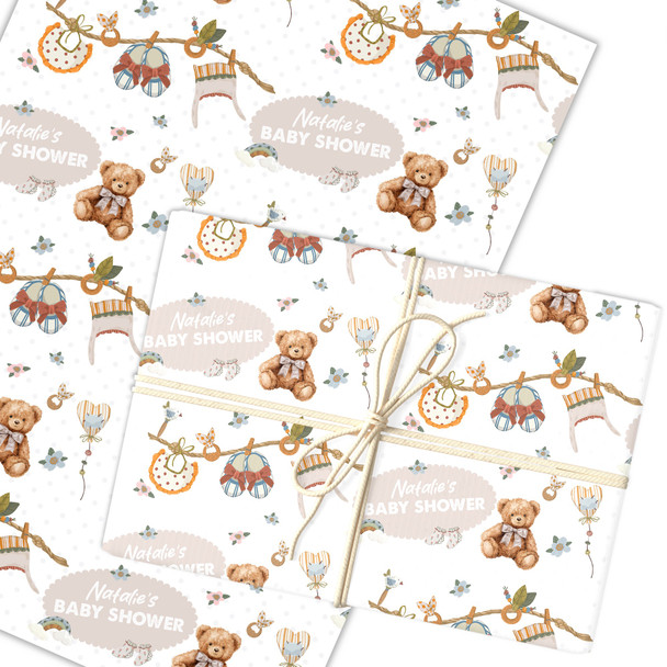Personalised Wrapping Paper Baby Shower Teddy Bear Custom Gift Wrap