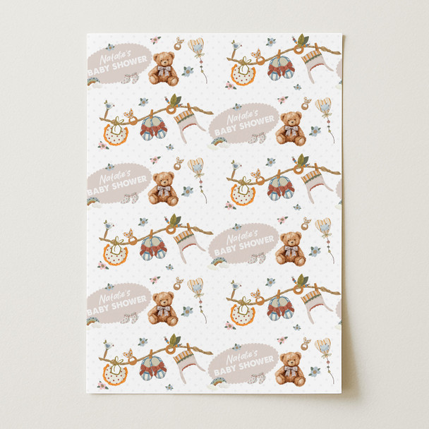 Personalised Wrapping Paper Baby Shower Teddy Bear Custom Gift Wrap