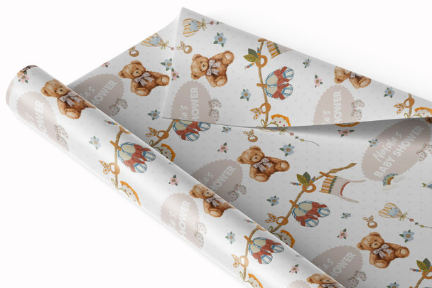 Personalised Wrapping Paper Baby Shower Teddy Bear Custom Gift Wrap