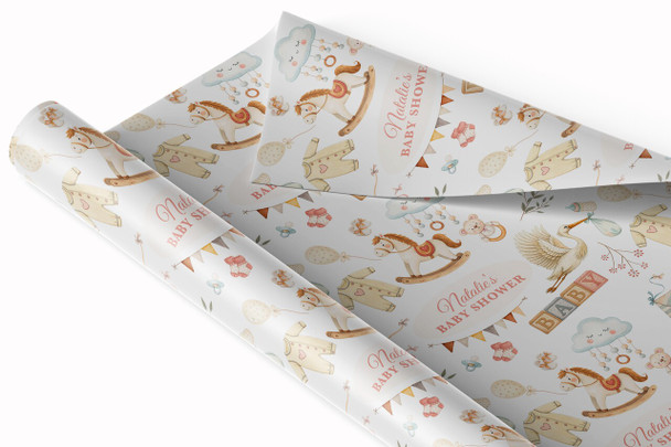 Personalised Wrapping Paper Baby Shower Watercolour Stork Custom Gift Wrap