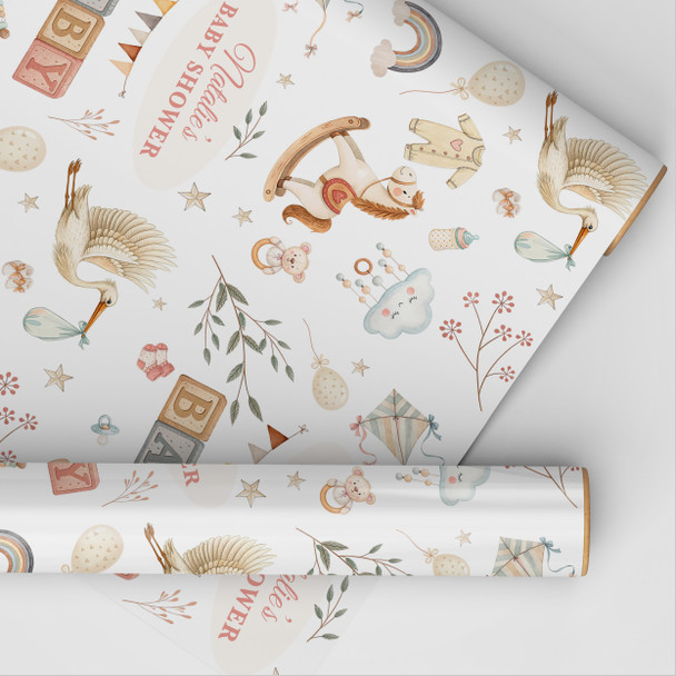 Personalised Wrapping Paper Baby Shower Watercolour Custom Gift Wrap