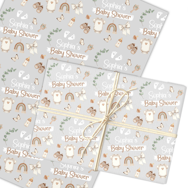 Personalised Wrapping Paper Baby Shower Boho Style Custom Gift Wrap