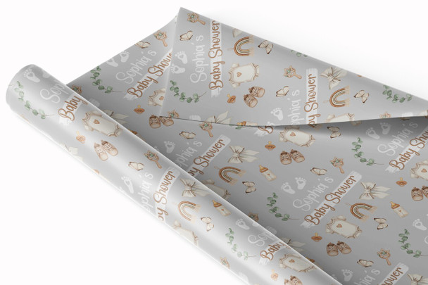 Personalised Wrapping Paper Baby Shower Boho Style Custom Gift Wrap