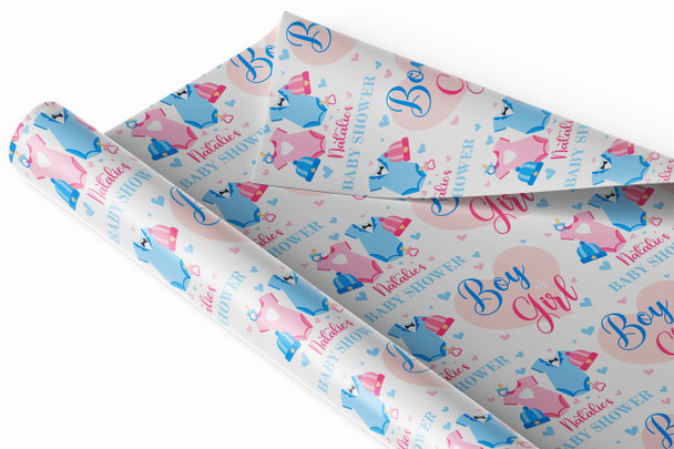 Personalised Wrapping Paper Baby Shower Boy Or Girl Gender Reveal Gift Wrap
