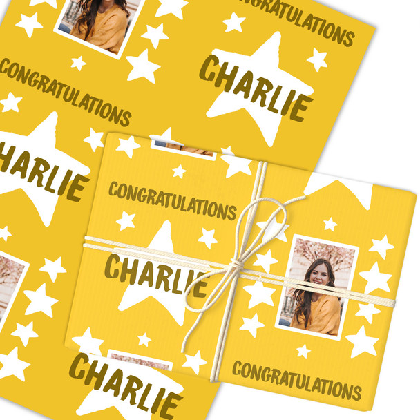 Personalised Wrapping Paper Congratulations Photo Yellow Stars Custom Gift Wrap