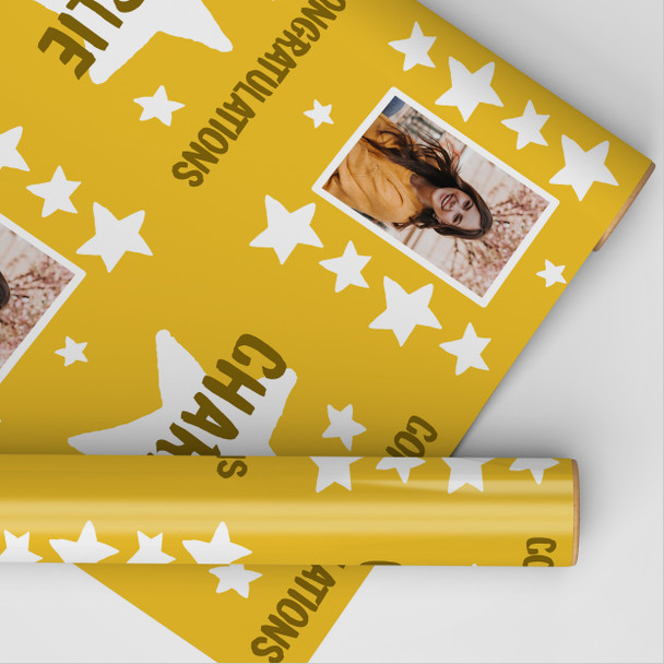 Personalised Wrapping Paper Congratulations Photo Yellow Stars Custom Gift Wrap