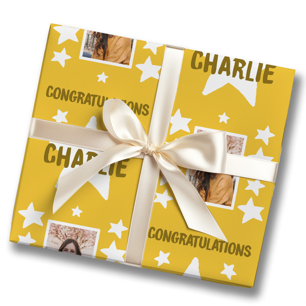 Personalised Wrapping Paper Congratulations Photo Yellow Stars Custom Gift Wrap