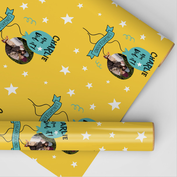Personalised Wrapping Paper Congratulations Photo You Did It Balloons Yellow