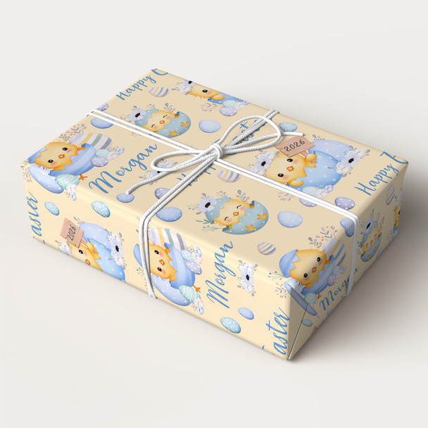 Personalised Wrapping Paper Easter Blue Chick Eggs Custom Gift Wrap