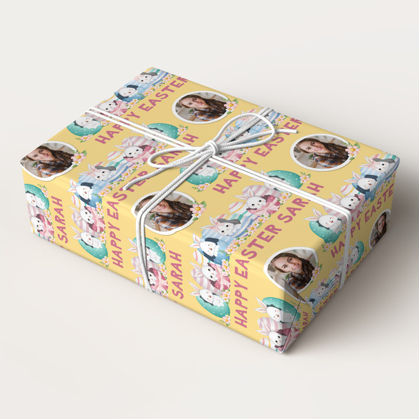 Personalised Wrapping Paper Easter Photo Bunny Eggs Yellow Custom Gift Wrap
