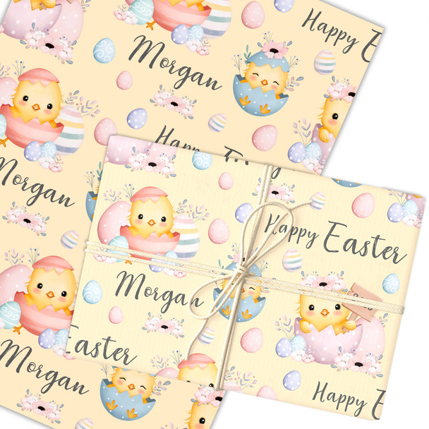 Personalised Wrapping Paper Easter Pink Blue Chick Eggs Custom Gift Wrap
