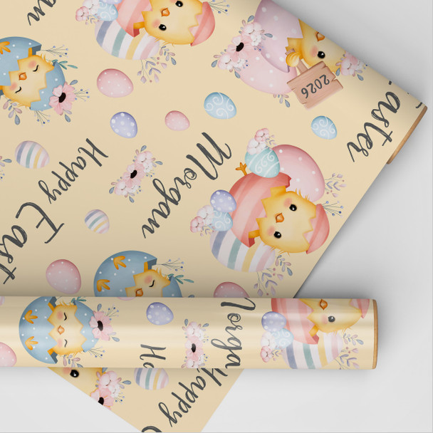 Personalised Wrapping Paper Easter Pink Blue Chick Eggs Custom Gift Wrap