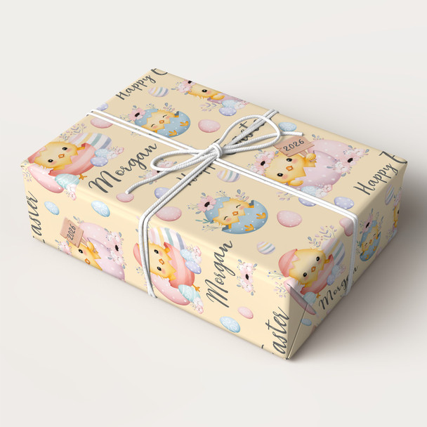 Personalised Wrapping Paper Easter Pink Blue Chick Eggs Custom Gift Wrap