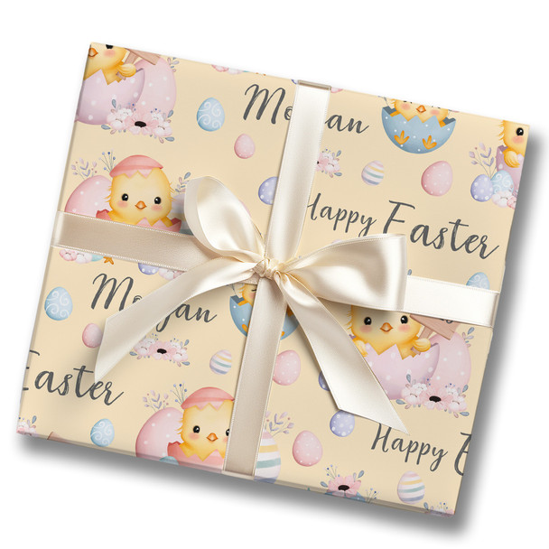 Personalised Wrapping Paper Easter Pink Blue Chick Eggs Custom Gift Wrap