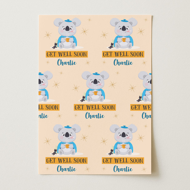 Personalised Wrapping Paper Get Well Soon Koala Mug Custom Gift Wrap