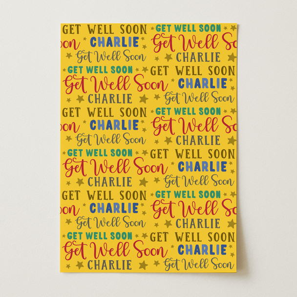 Personalised Wrapping Paper Get Well Soon Yellow Stars Custom Gift Wrap