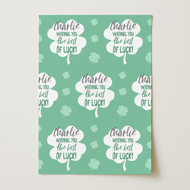 Personalised Wrapping Paper Good Luck Clover Green Best Of Luck Custom Gift Wrap