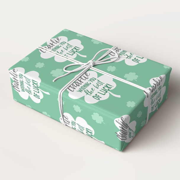 Personalised Wrapping Paper Good Luck Clover Green Best Of Luck Custom Gift Wrap