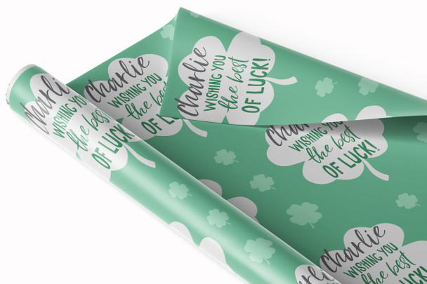 Personalised Wrapping Paper Good Luck Clover Green Best Of Luck Custom Gift Wrap
