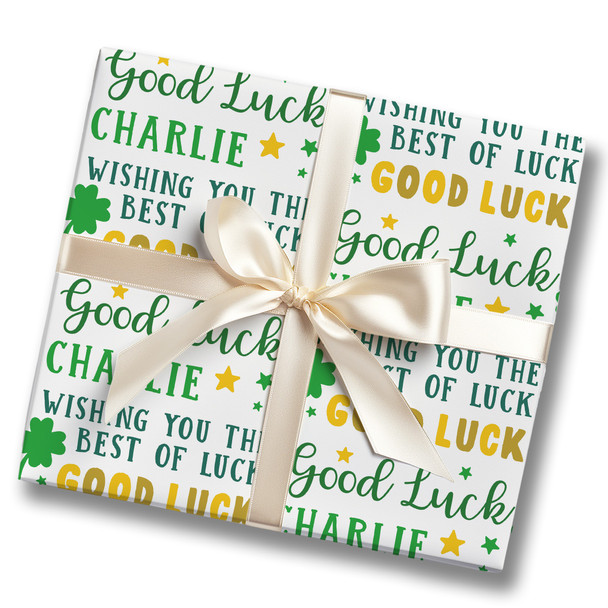 Personalised Wrapping Paper Good Luck Clover Green Yellow Star Custom Gift Wrap