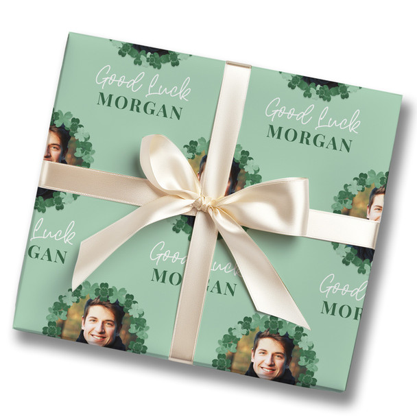 Personalised Wrapping Paper Good Luck Photo Four Leaf Clover Green Gift Wrap
