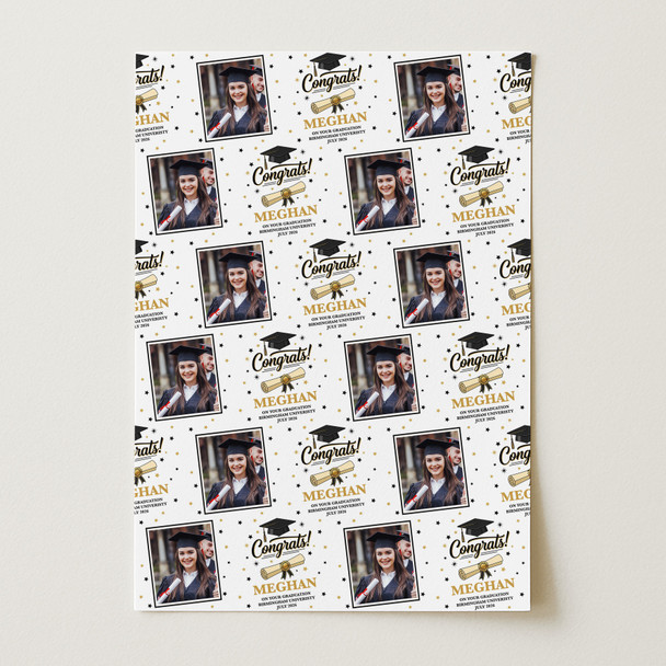 Personalised Wrapping Paper Graduation Congrats Hat Photo Custom Gift Wrap
