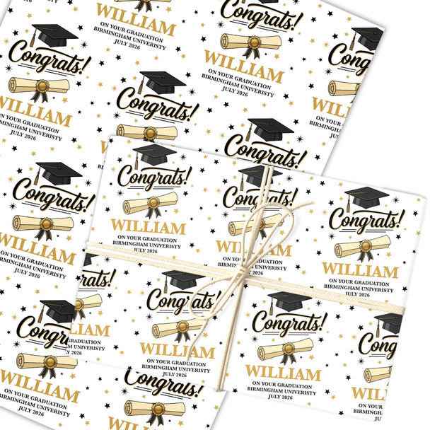 Personalised Wrapping Paper Graduation Congrats Hat Custom Gift Wrap