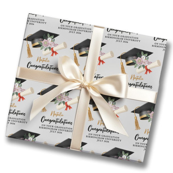 Personalised Wrapping Paper Graduation Floral Hat Custom Gift Wrap