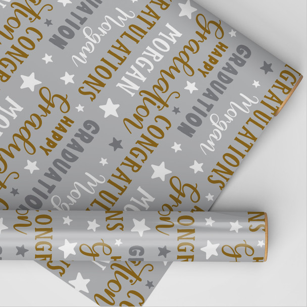Personalised Wrapping Paper Graduation Gold Silver Star Custom Gift Wrap