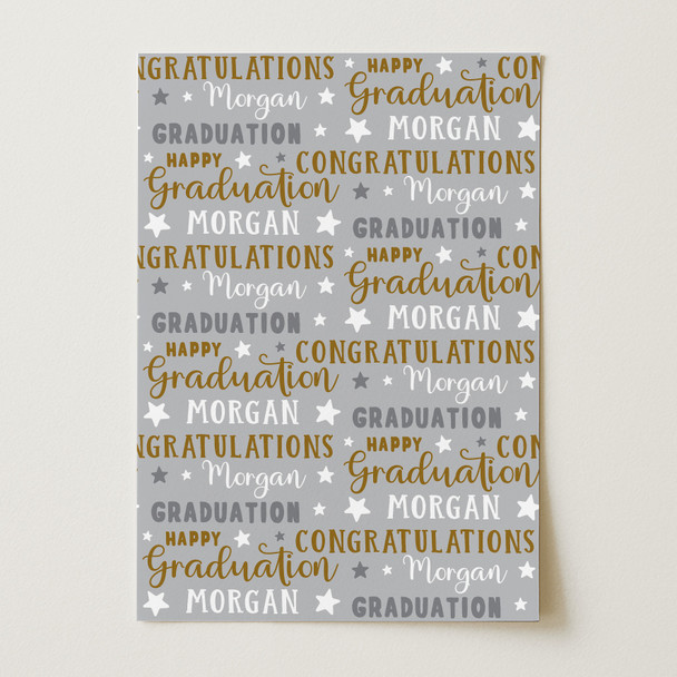 Personalised Wrapping Paper Graduation Gold Silver Star Custom Gift Wrap