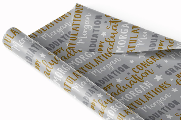 Personalised Wrapping Paper Graduation Gold Silver Star Custom Gift Wrap