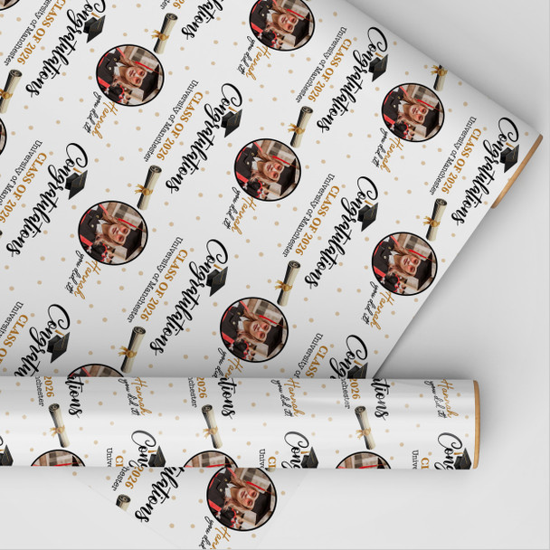Personalised Wrapping Paper Graduation Hat Round Photo Custom Gift Wrap
