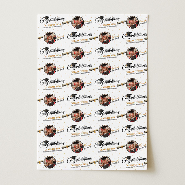 Personalised Wrapping Paper Graduation Hat Round Photo Custom Gift Wrap